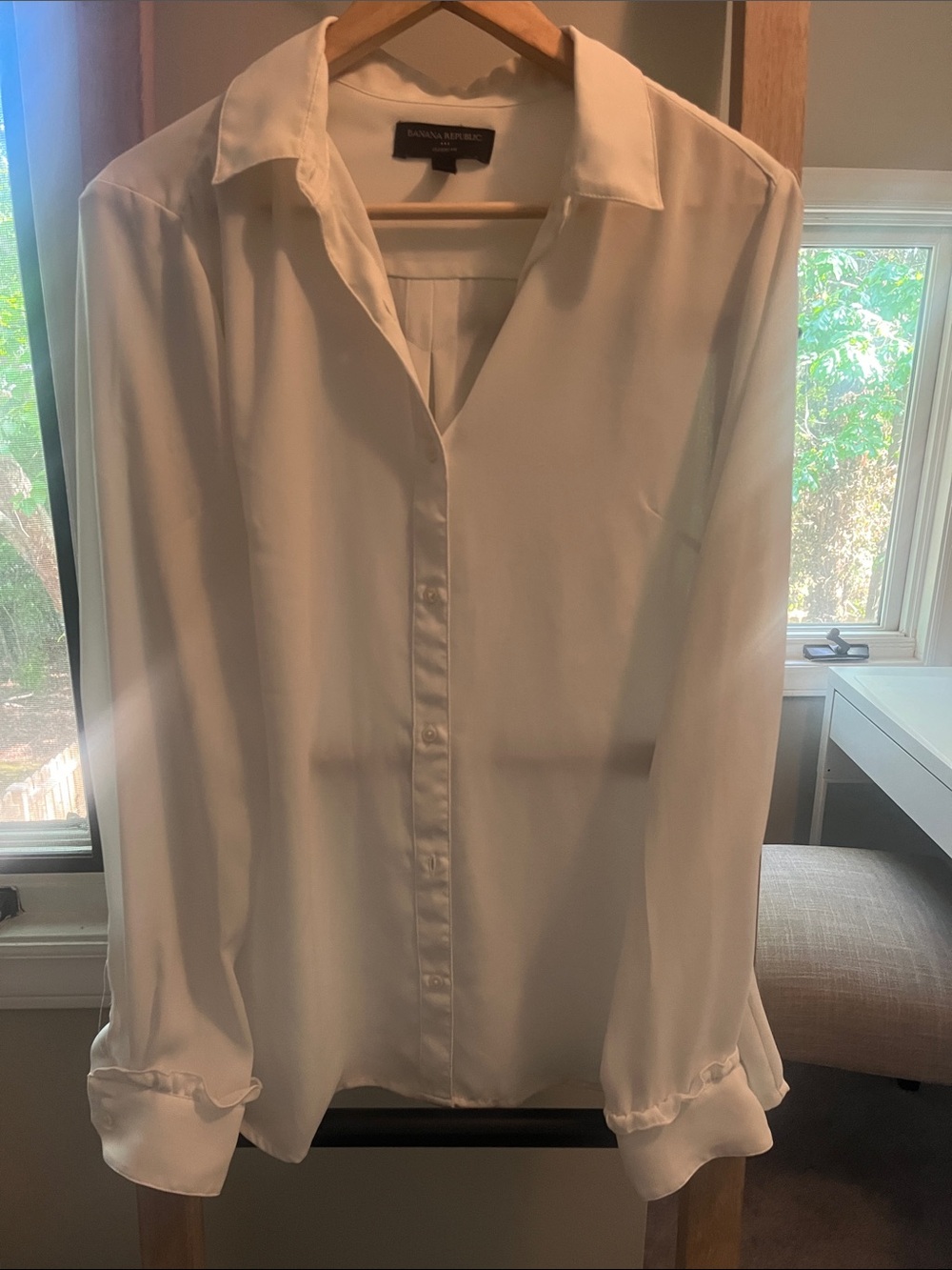 Banana Republic Ivory-White Silk-Blend Women's Dress Shirt